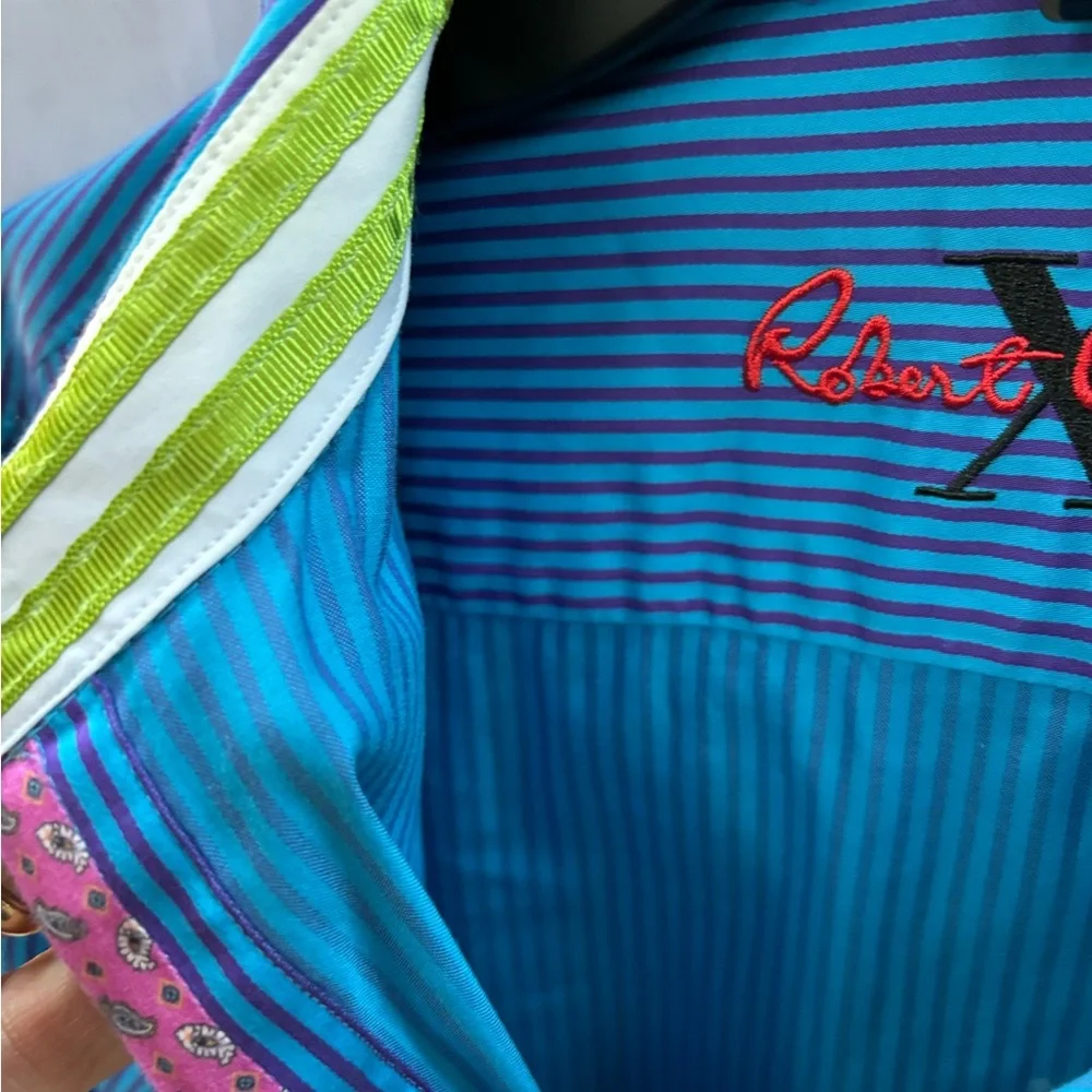 Robert Graham X Men’s Button Up Shirt Blue/Purple Stripes Size Medium - Picture 9 of 12